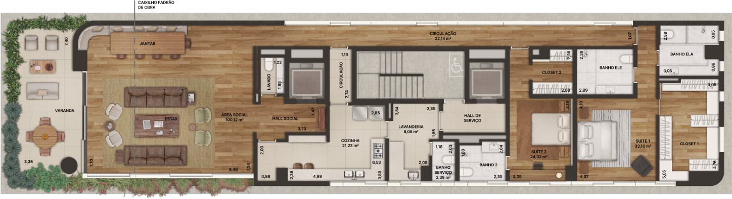 Residência Tipo 278 m² - Opção 2 Suítes - Padrão